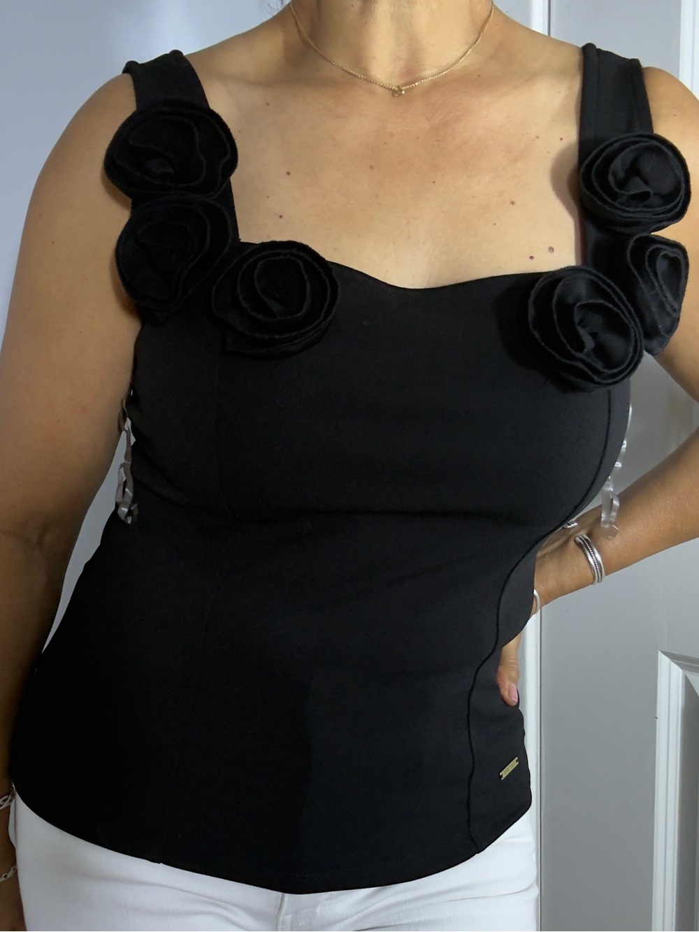 Nine West Black Floral Applique Camisole